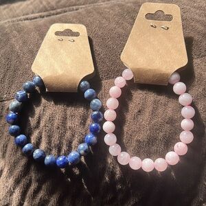 NWT Genuine Rose Quartz & Sodalite 8mm Natural Stone Bracelets O/S - Set of 2